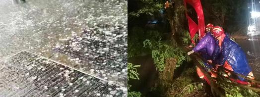 绵阳梓潼县（左）和广安华蓥市（右）出现大风冰雹灾害（5月2日）.jpg