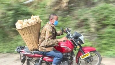 村民骑摩托车运送玉米.jpg