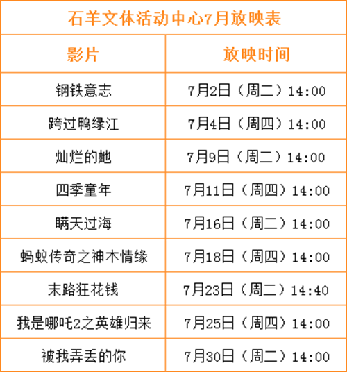 石羊文体活动中心七月放映计划.png 石羊文体活动中心七月放映计划.png